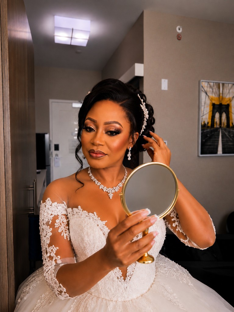 White gown bridal soft glam
