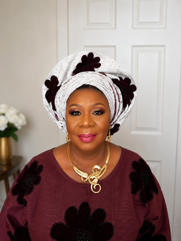 White and burgundy gele glam