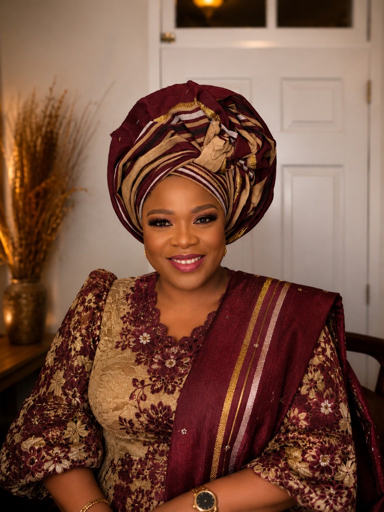 Burgundy and gold aso-oke glam